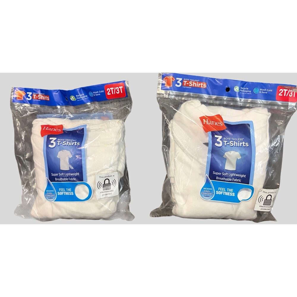 Hanes Boys Tagless White T-Shirts 2T/3T 6 Count (2x Packs) Toddler Undershirts